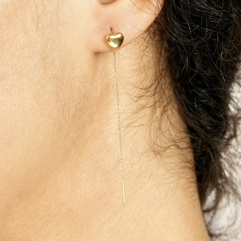 Gold Heart Threader Earrings