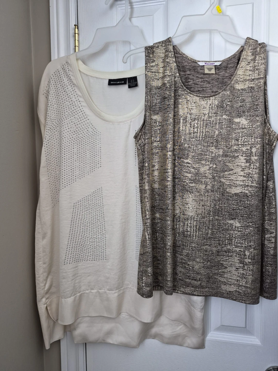 DKNY Jeans Cream Peace Sign Blouse & Tan Jay Tank Top Bundle
