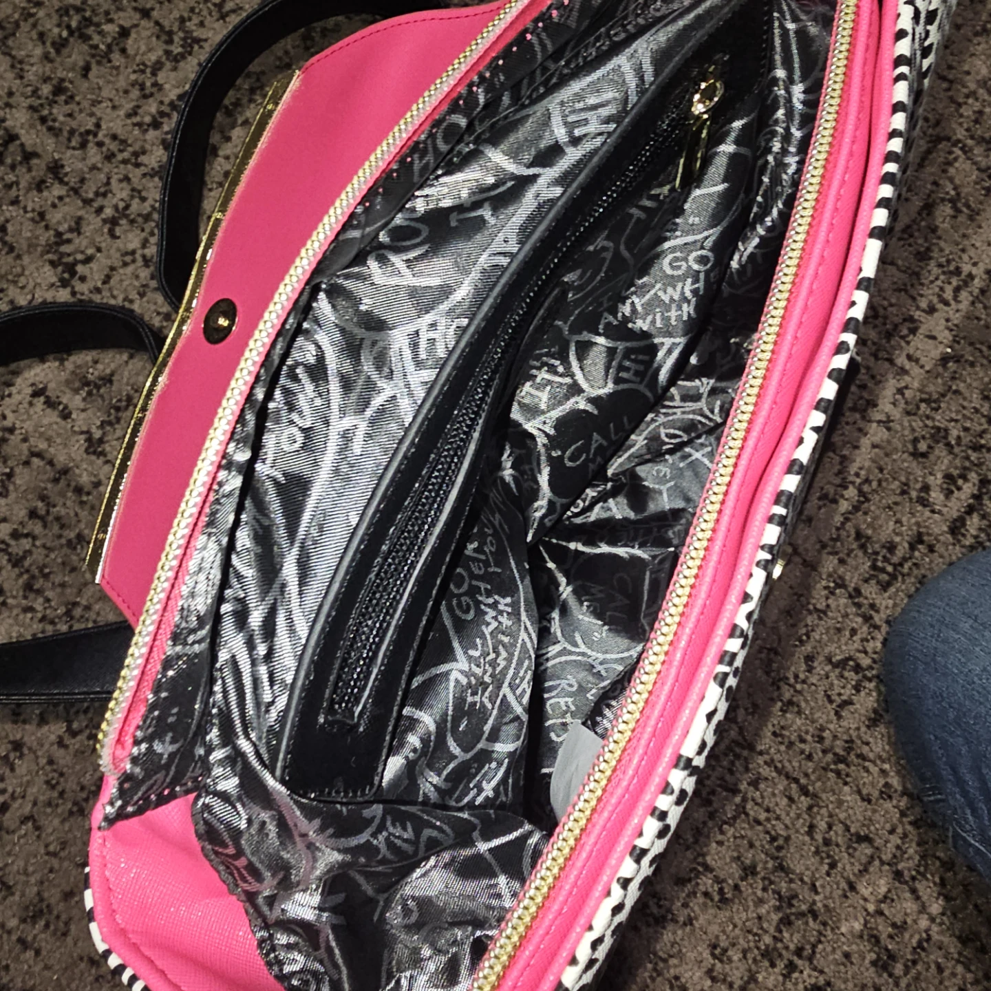 Betsey Johnson Pink & Black Dalmation Print Satchel Handbag - photo 4
