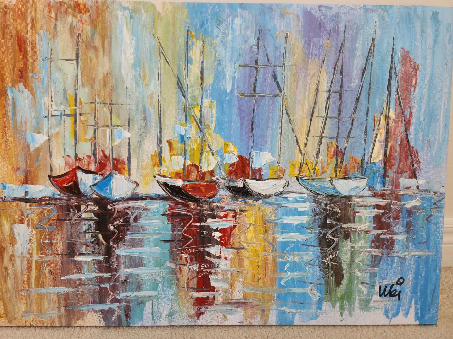 Abstract Sailboats Oil Painting