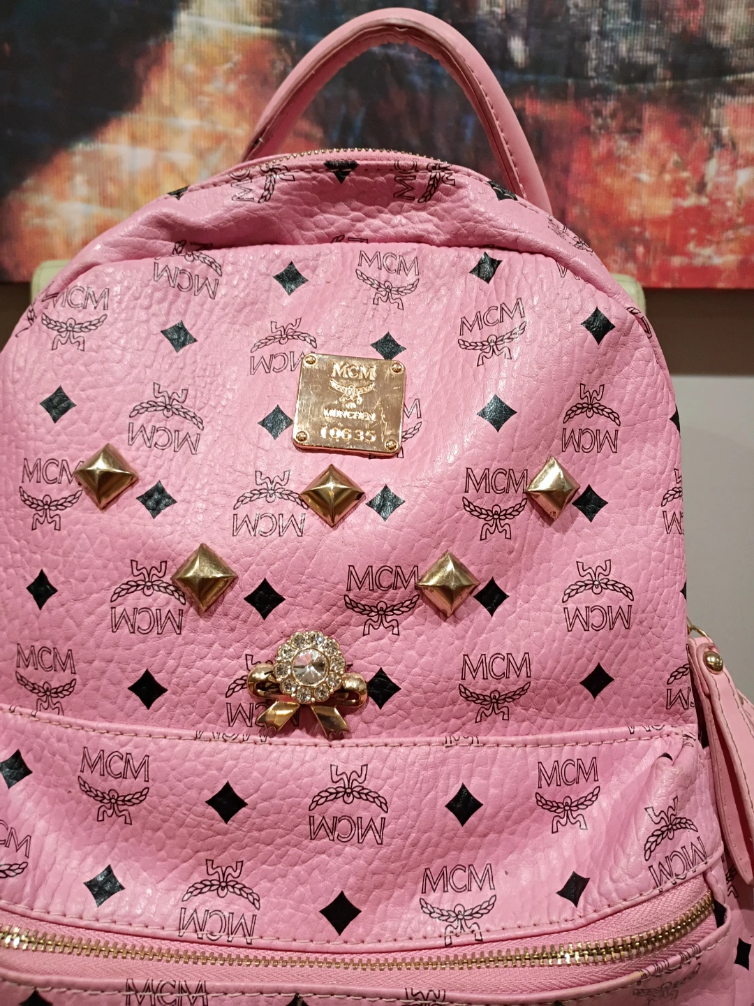 MCM Pink Studded Visetos Backpack - photo 2