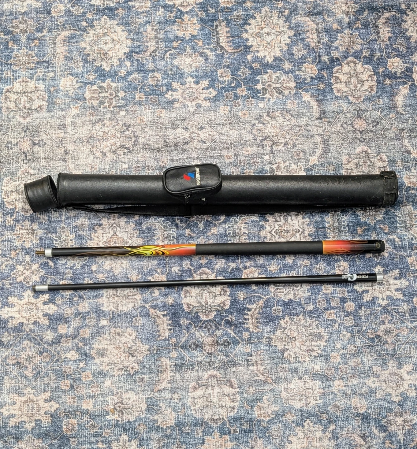 Sportcraft Fiber Glass Pool Cue with Flames Design and Case