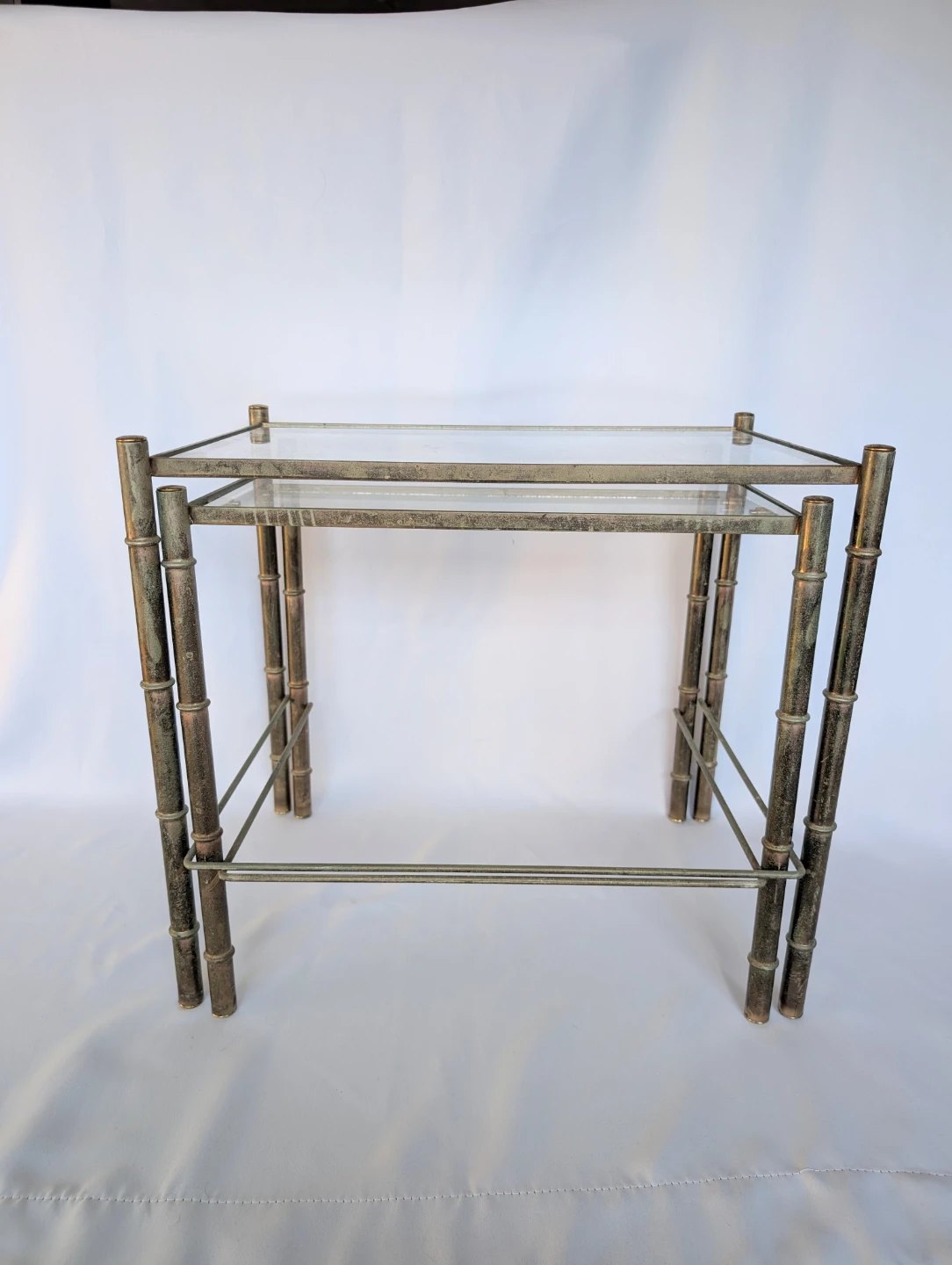 Set of 2 brass and glass nesting side tables 1970s vintage - photo 2