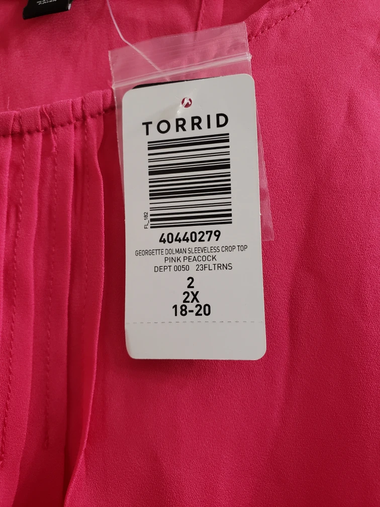 New Torrid Pink Georgette Dolman Sleeveless Crop Top.2 XL - photo 3