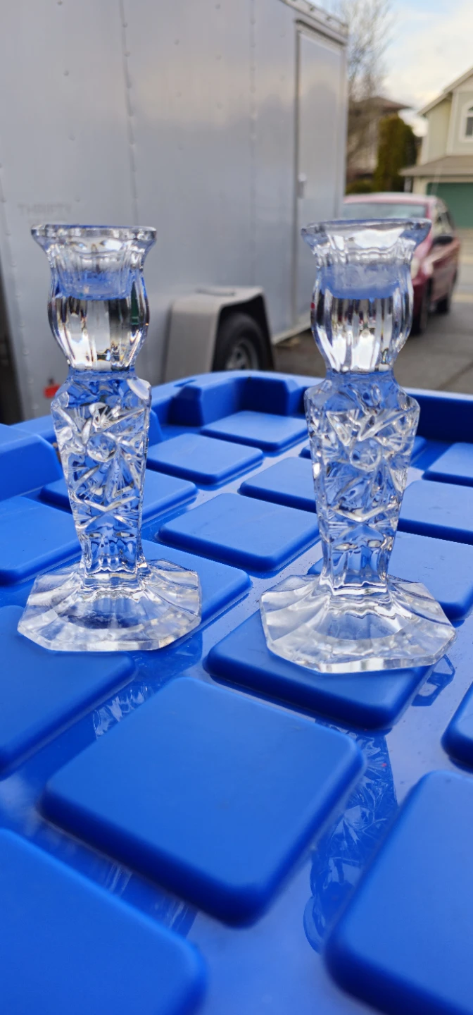 Set of 2 Clear Crystal Glass Candlesticks