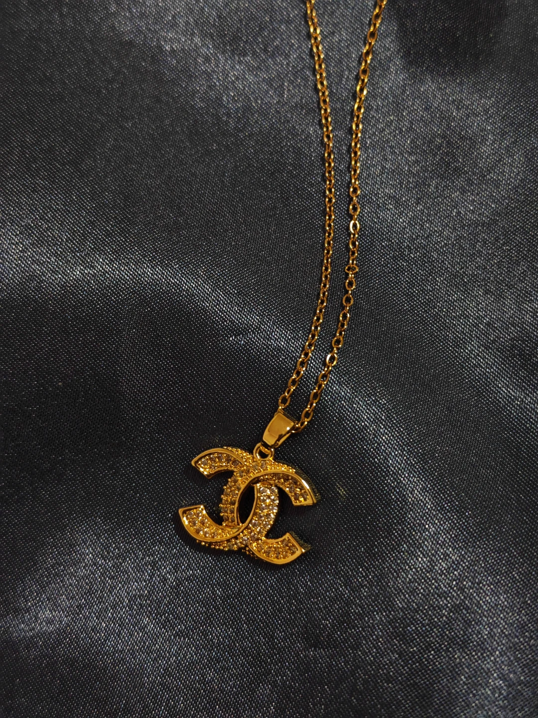 Gold CC Necklace with Crystals
