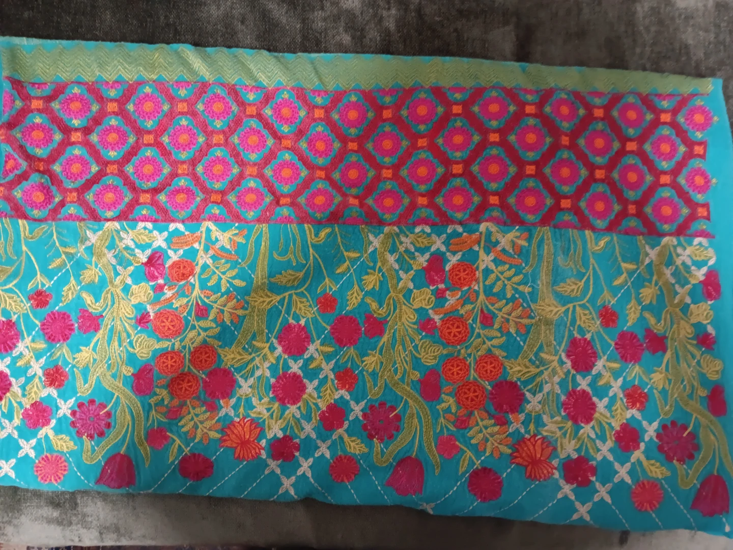 Khaadi embroidered turquoise bed spread