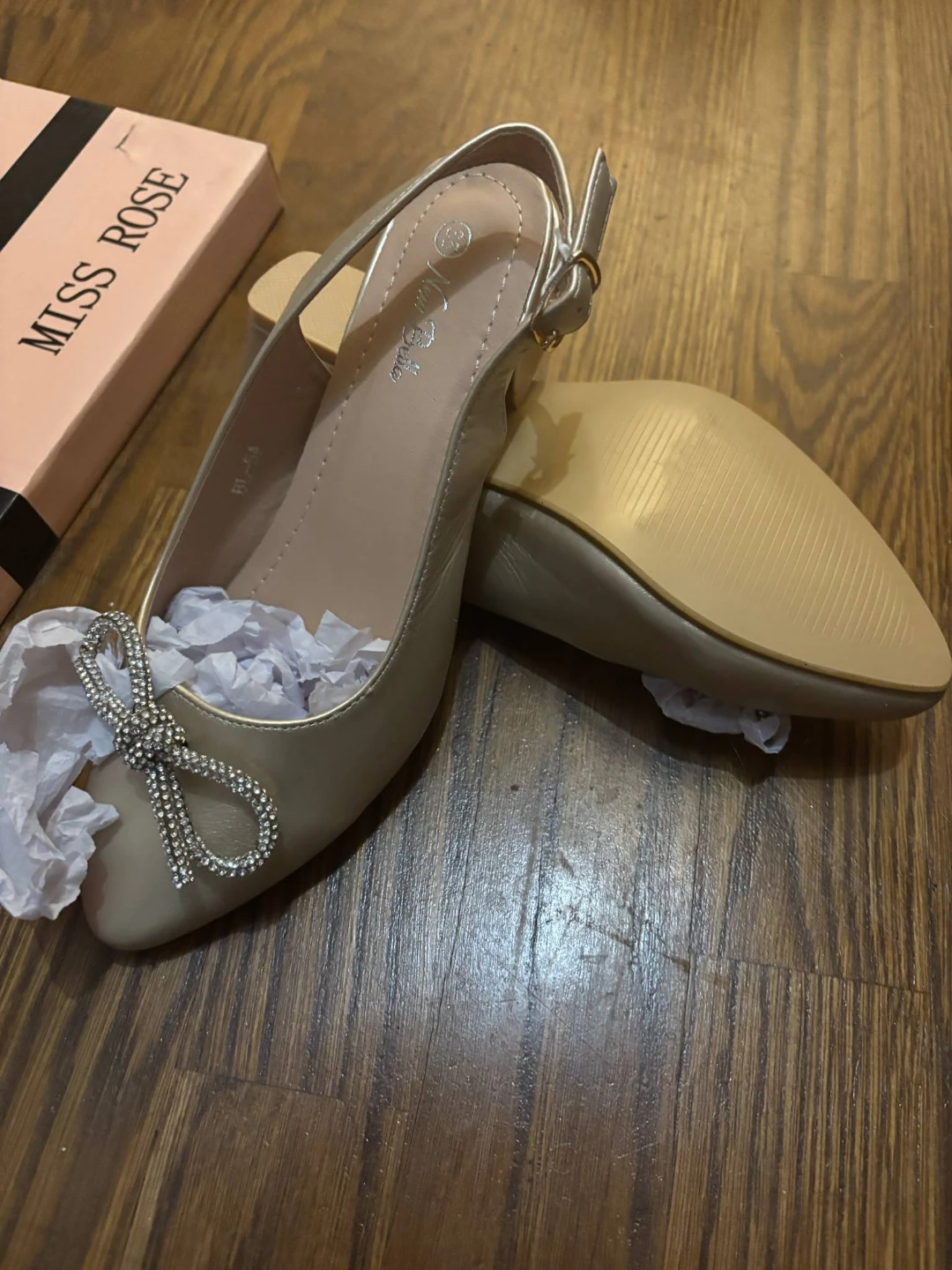 Miss Rose Slingback Heels with Rhinestone Bow - Size 38