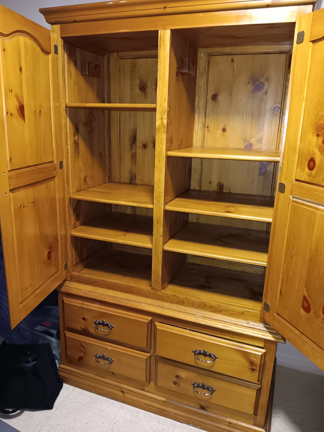 Solid Wood Armoire with Drawers
