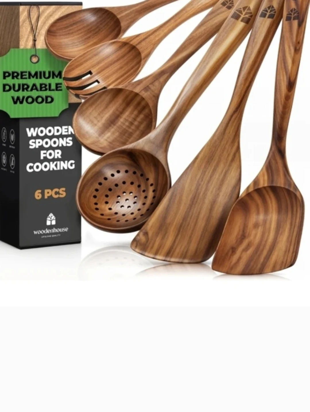 SET OF 6 WOODEN COOKING SPOONS, FORK, UTENSILS, NEW