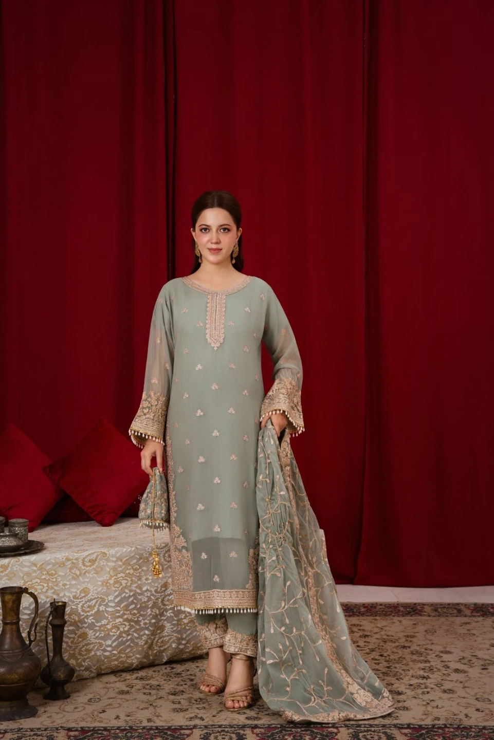 Beautiful mint green 4 pcs suit