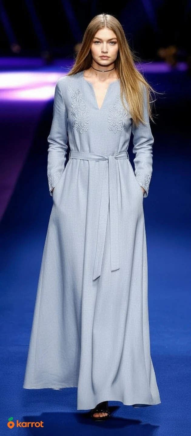 🏆Winter Light Blue Embroidered Maxi Dress - photo 5