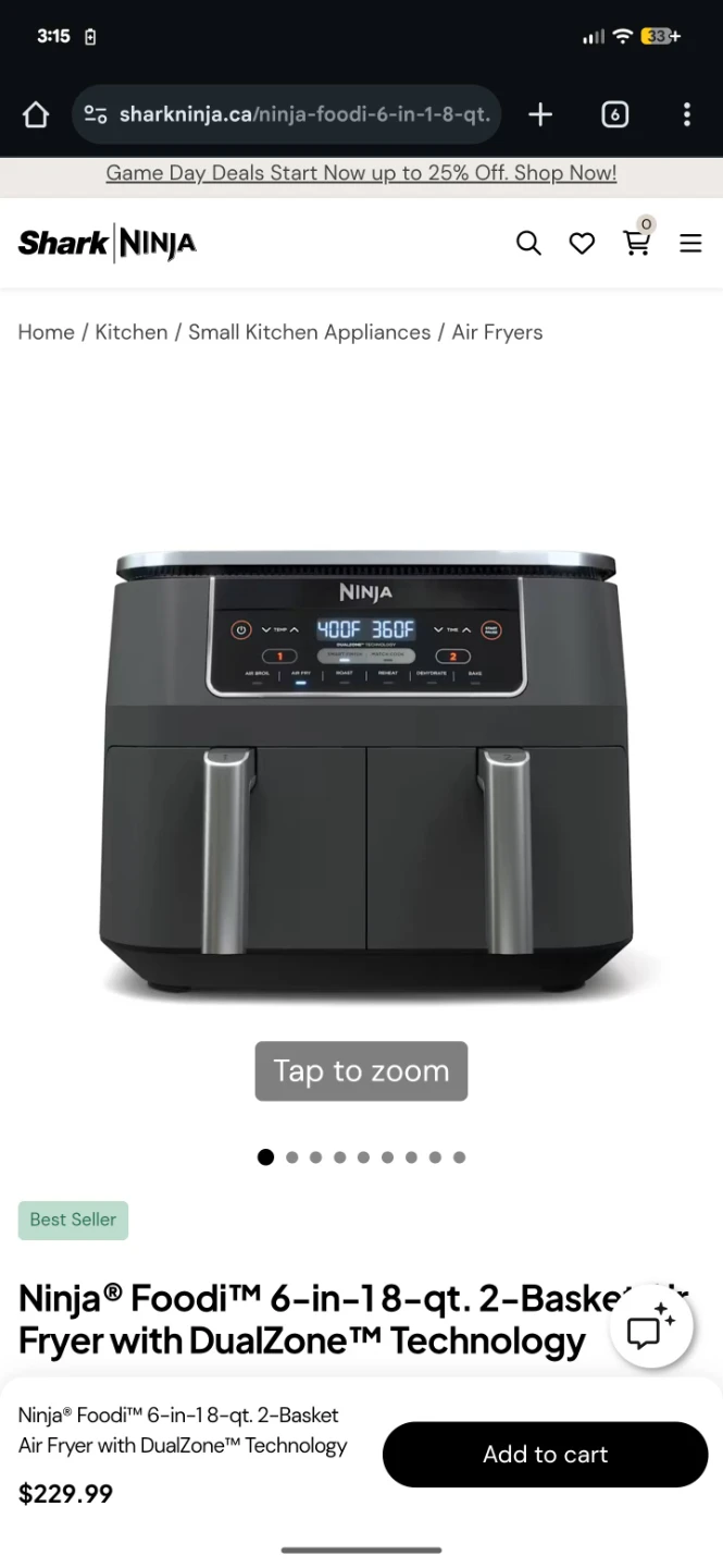 Ninja Air Fryer - DualZone 6-in-18-qt. 2-Basket (Firm price) 🥕