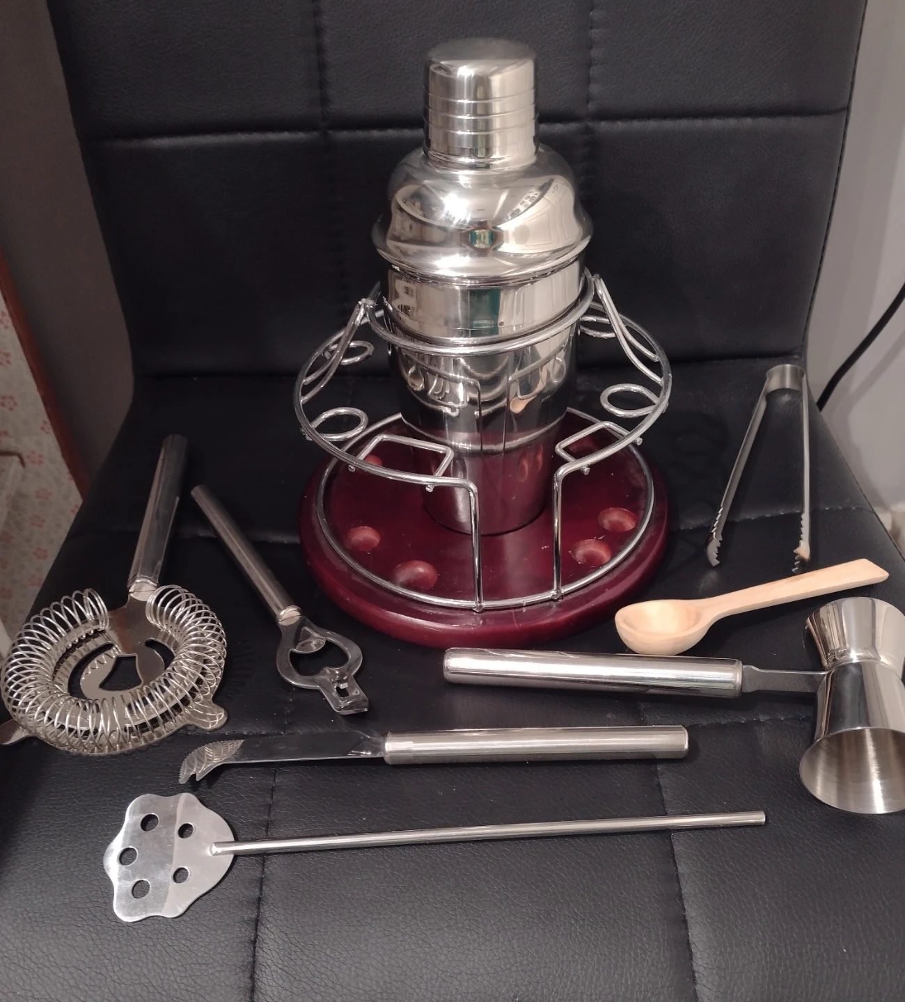 10-Piece Stainless Steel Cocktail Shaker Set with Stand