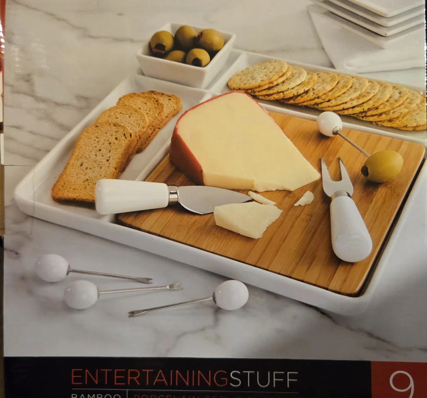 EntertainingStuff Bamboo & Porcelain Cheese Board Set