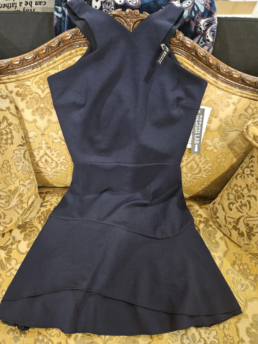 Design Lab by Lord & Taylor Navy Halter Fit & Flare Dress XS