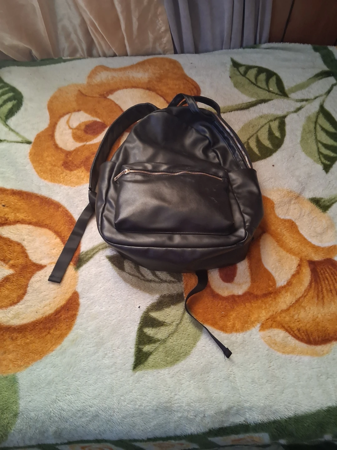 Black Faux Leather Backpack