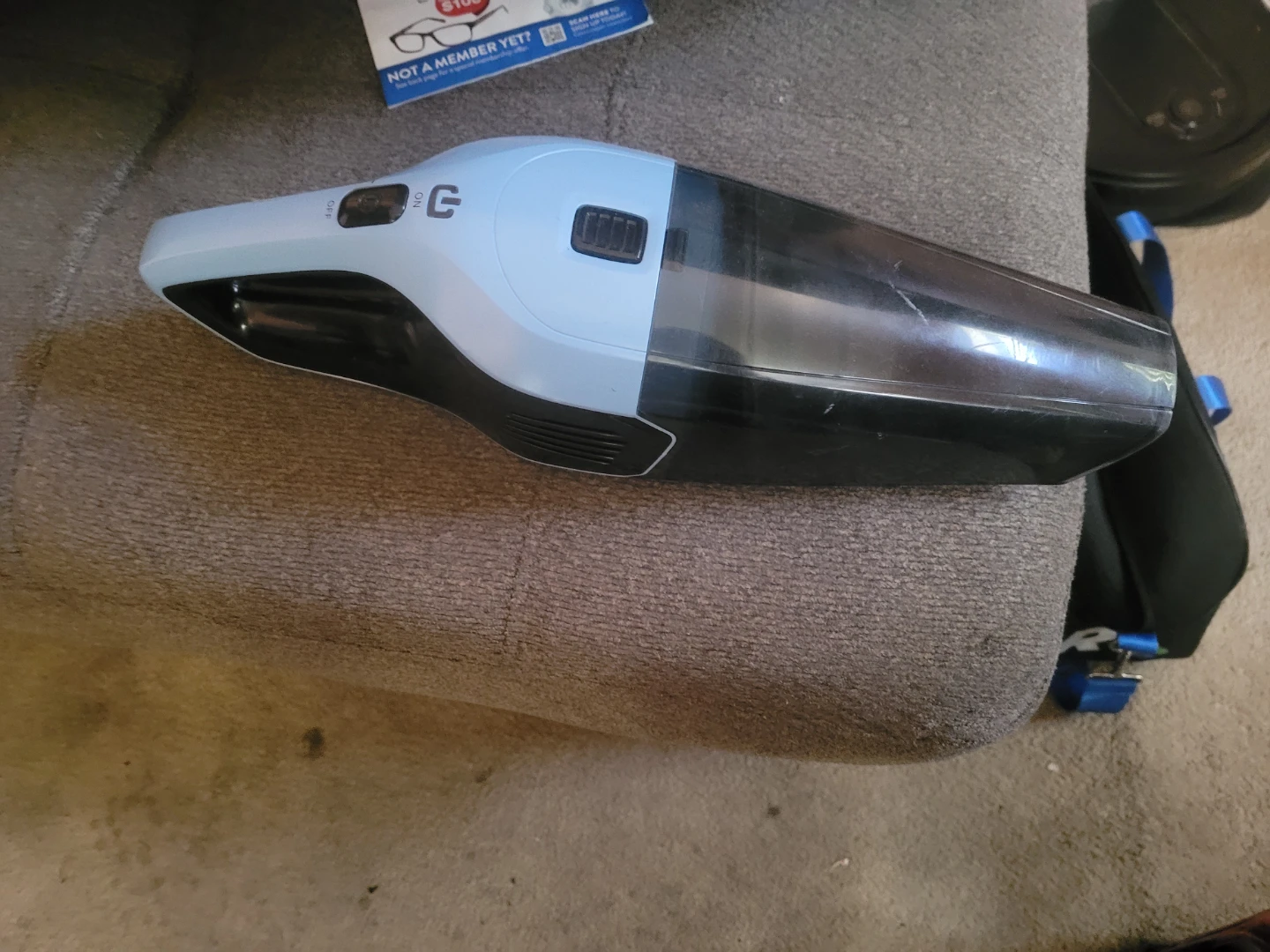 Black and Light Blue Handheld Vacuum comes with charger