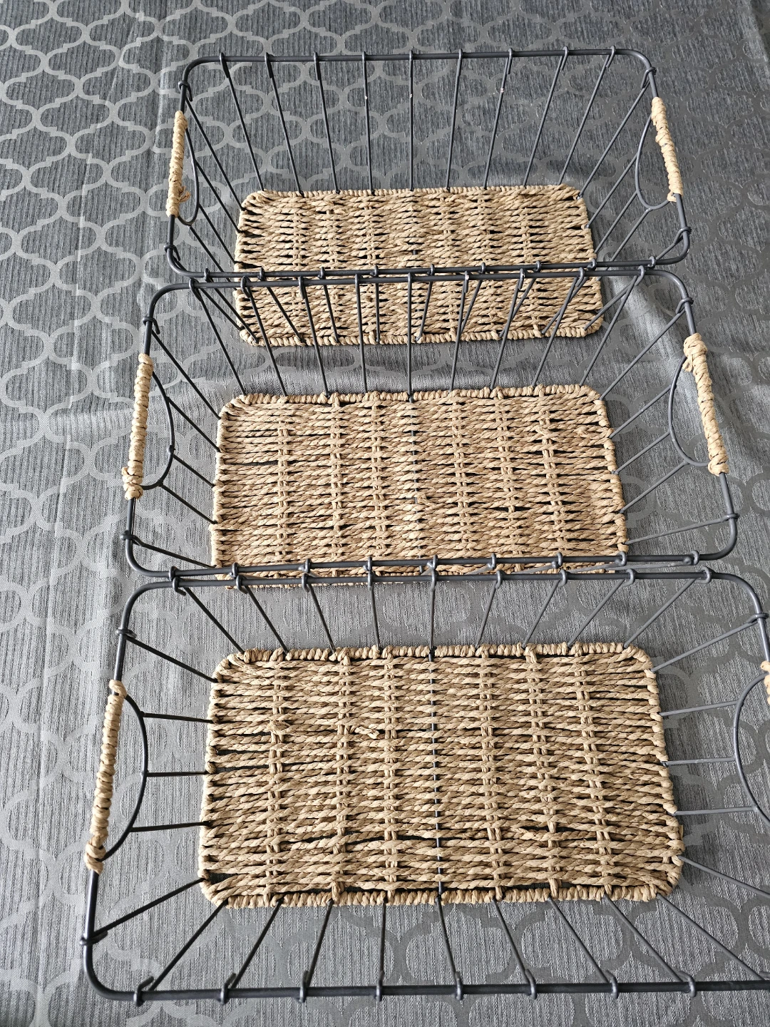 Set of 3 Wire and Woven Baskets - photo 2
