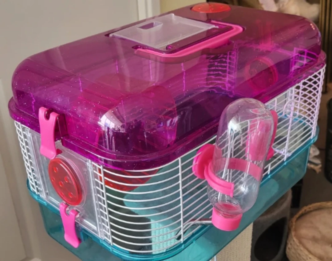 Hamster Cage with Water Bottle and Paper Bedding