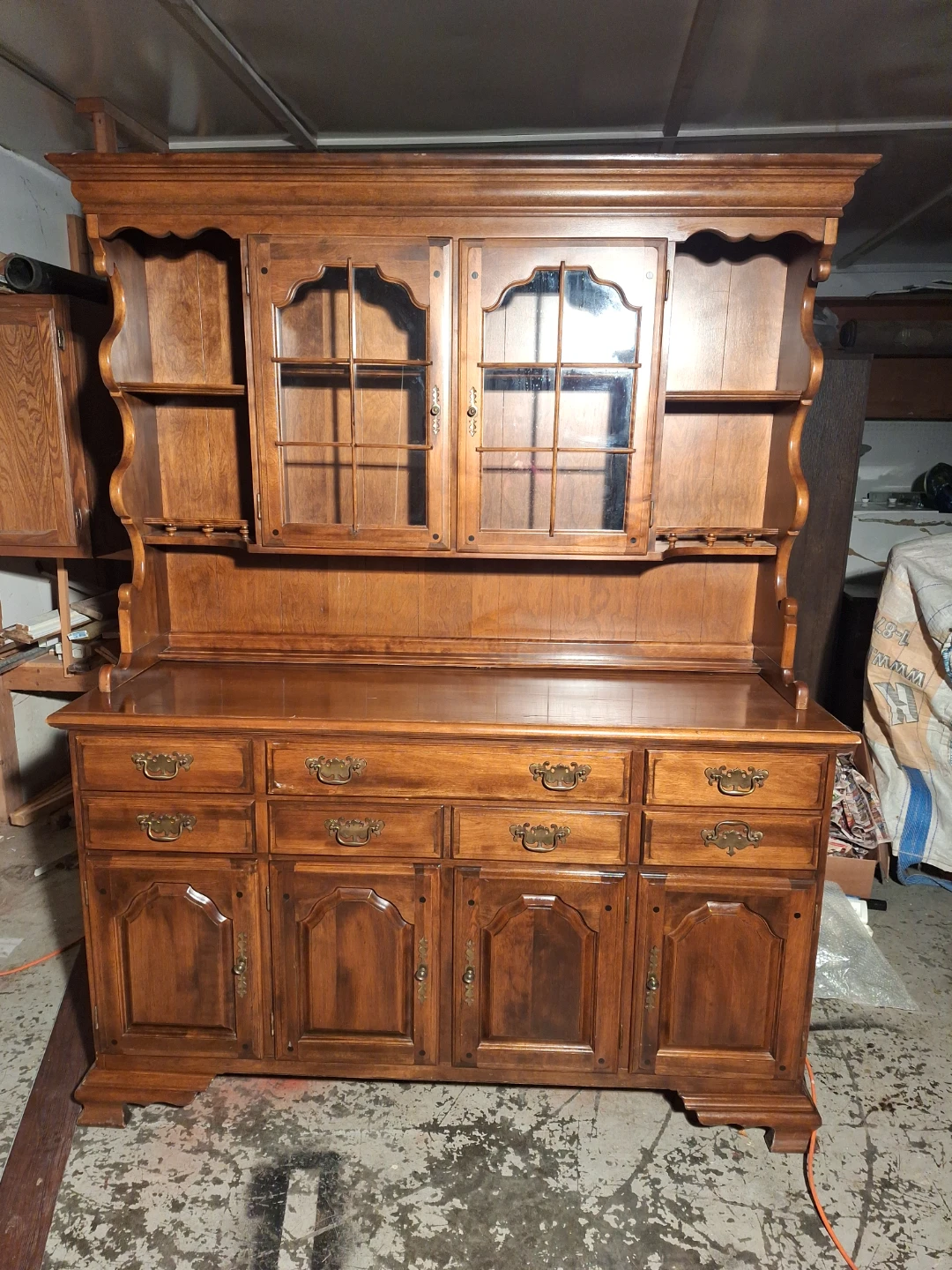Vintage Wooden China Cabinet with Glass Doors