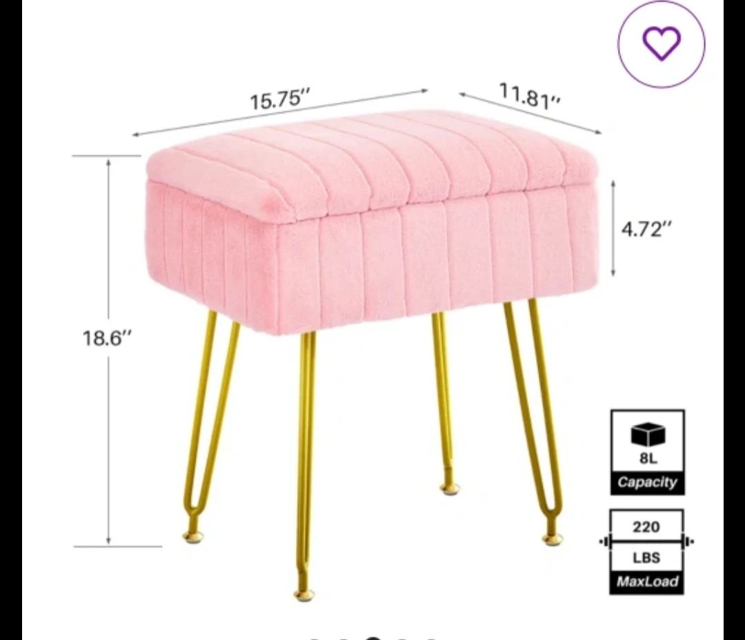 Mercer41 Pink Faux Fur Vanity Stool with Storage - photo 4