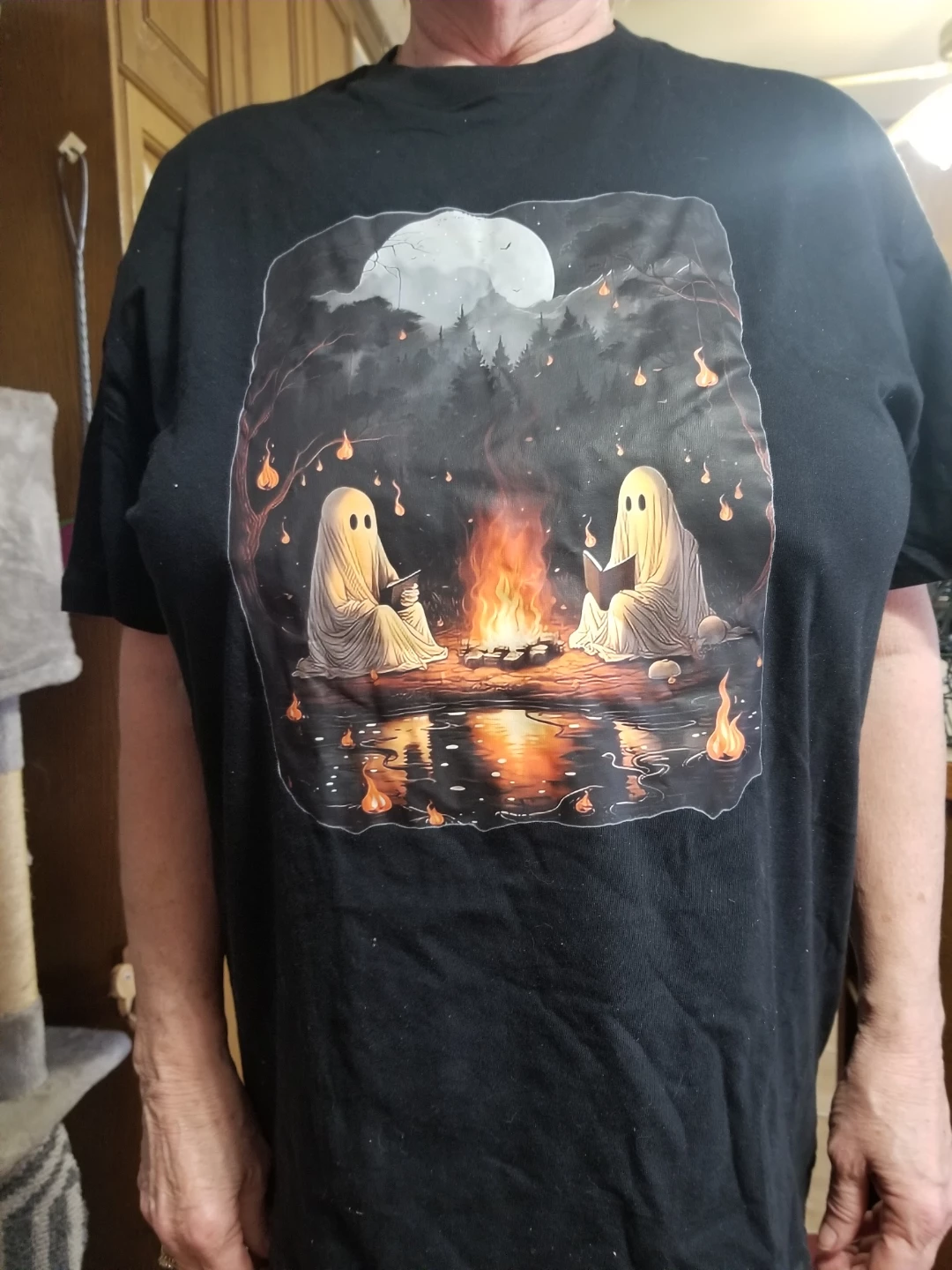 Black T-Shirt with Ghost Campfire Graphic