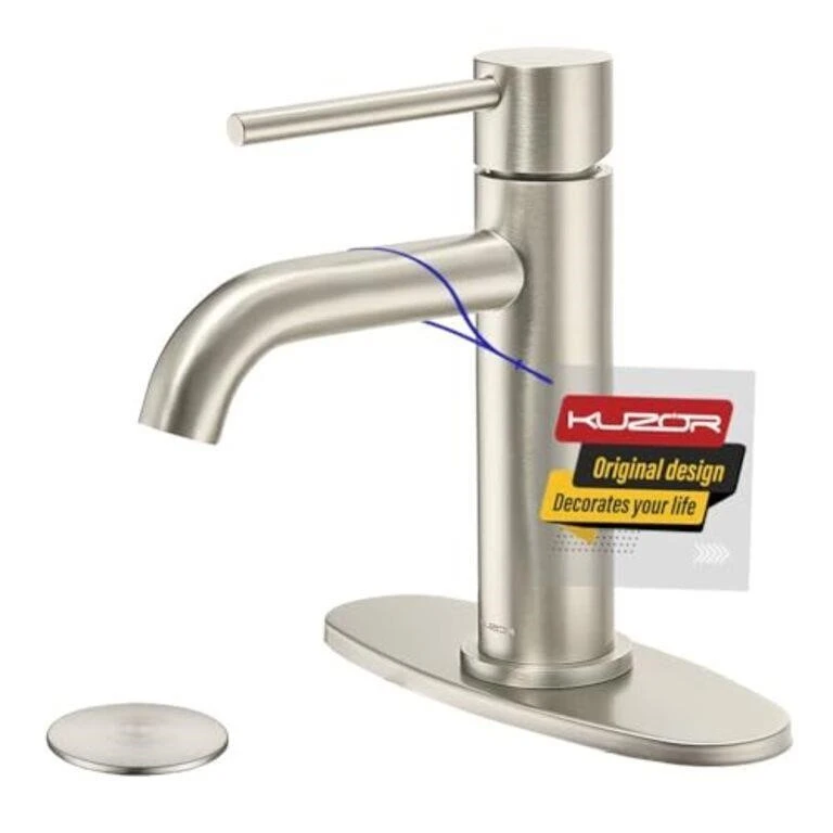 KUZOR Brushed Nickel Bathroom Faucet with Overflow Drain - photo 2
