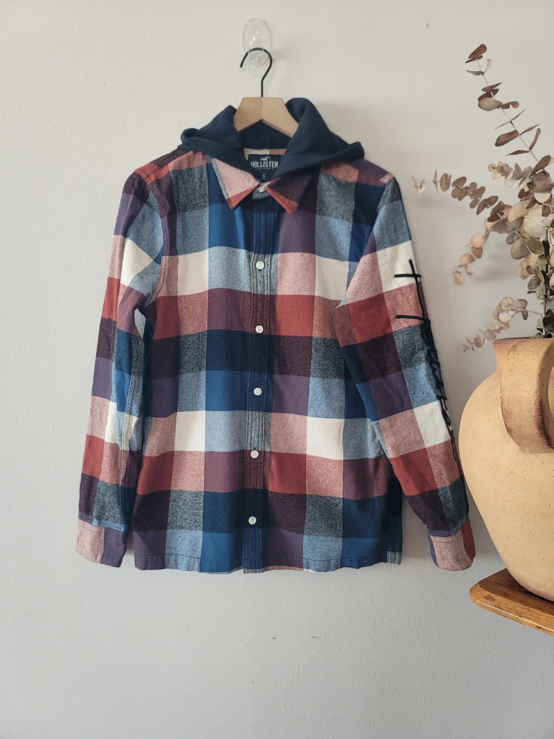Hollister Hooded Flannel Shacket Sz S Cotton Grunge Coastal
