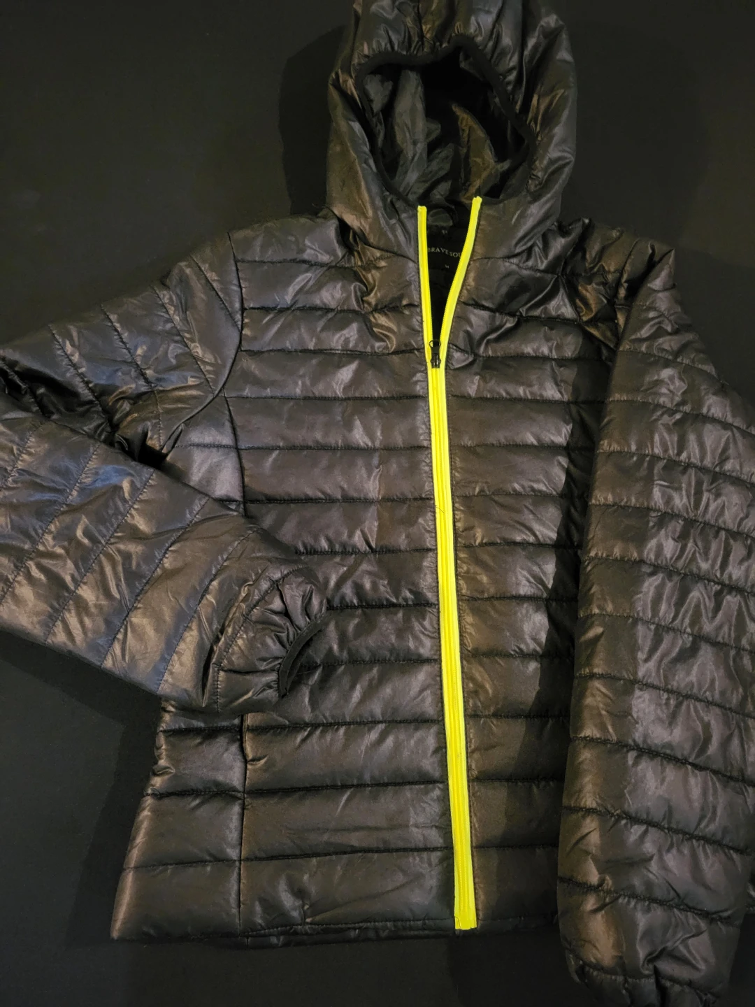 Brave Soul Puffer Jacket with Neon Zip - Size L