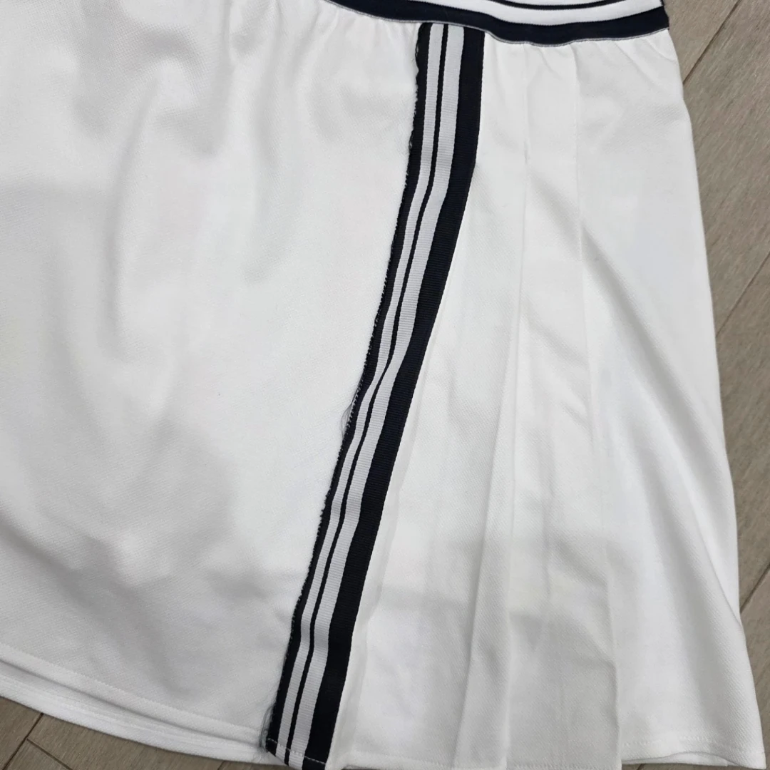 White Tennis Skirt with Navy and White Striped Waistband - photo 3