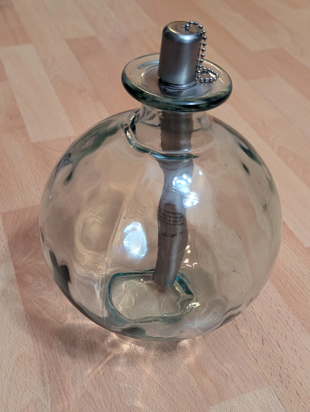 NEVER USED thick glass oil lamp approx 9" tall x 20" around - photo 4