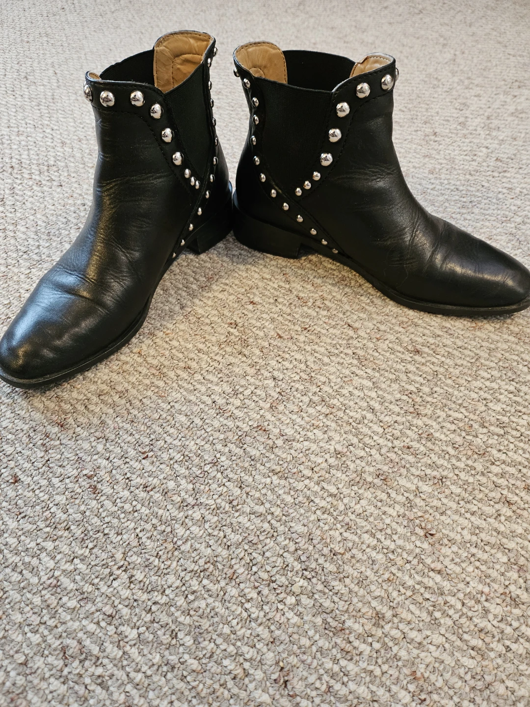 ZARA Black Leather Studded Ankle Boots - Size 39 - photo 2