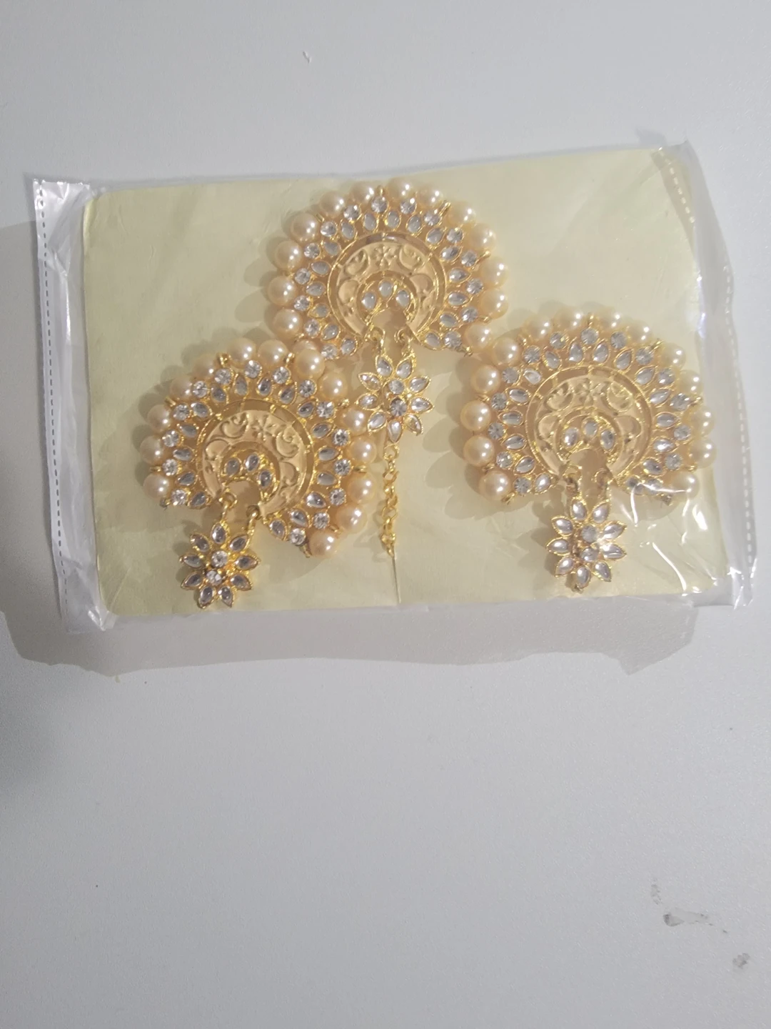 Gold Tone Faux Pearl & Crystal Earrings