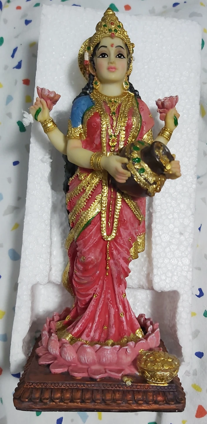 Lakshmi Standing on Lotus Hindu Goddess Statue (new in box)