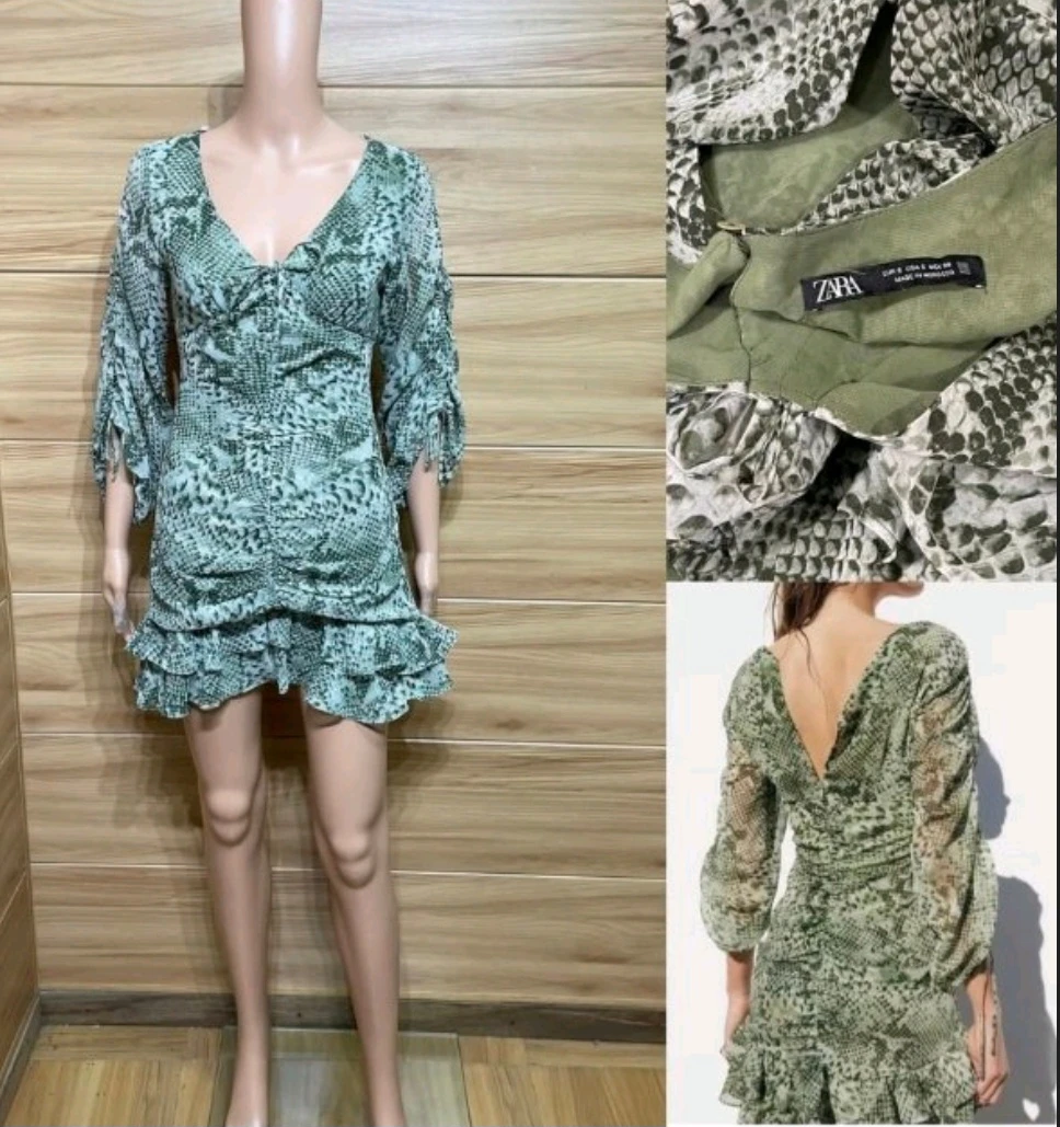 Zara Snakeskin Print Ruched Mini Dress