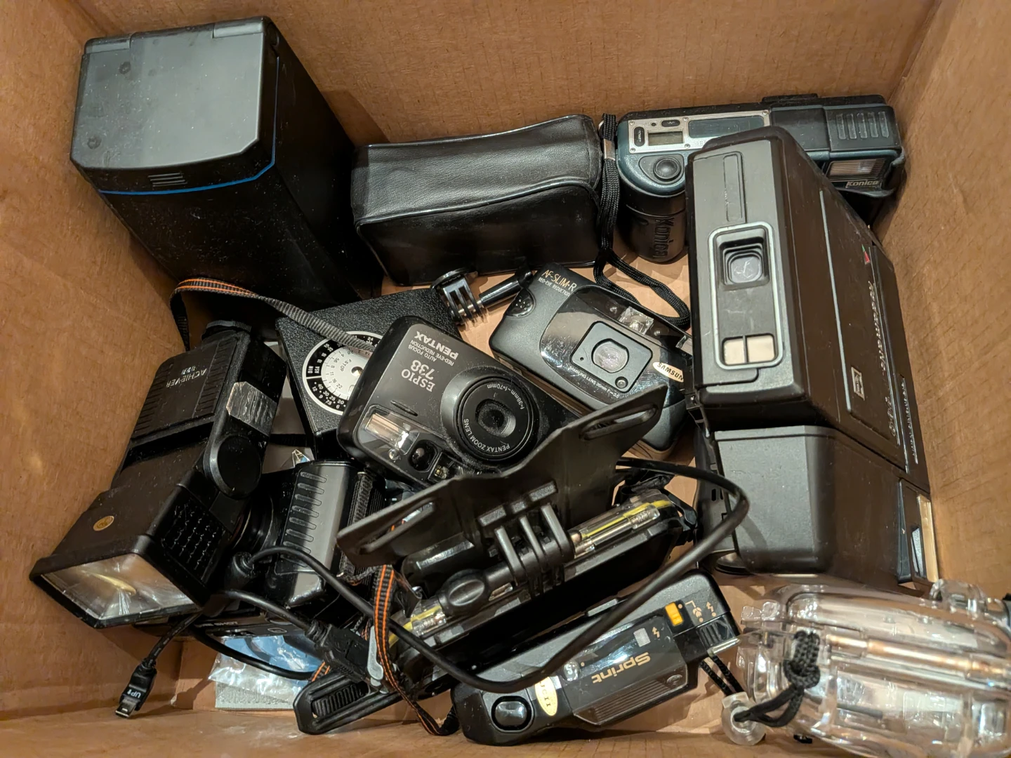 Assorted Vintage Film Cameras - Pentax, Konica, Samsung