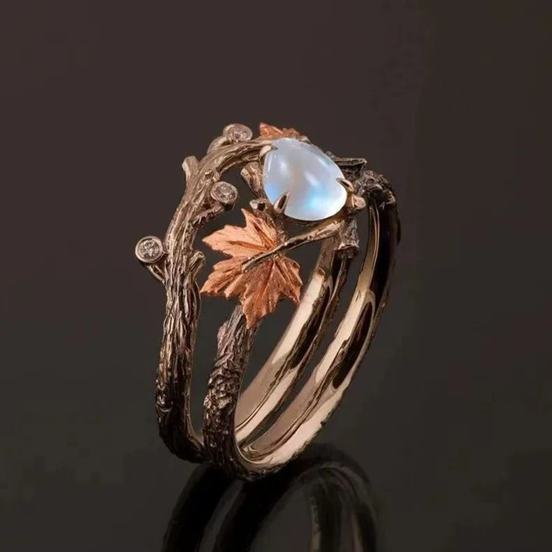 Moonstone Maple Leaf Ring