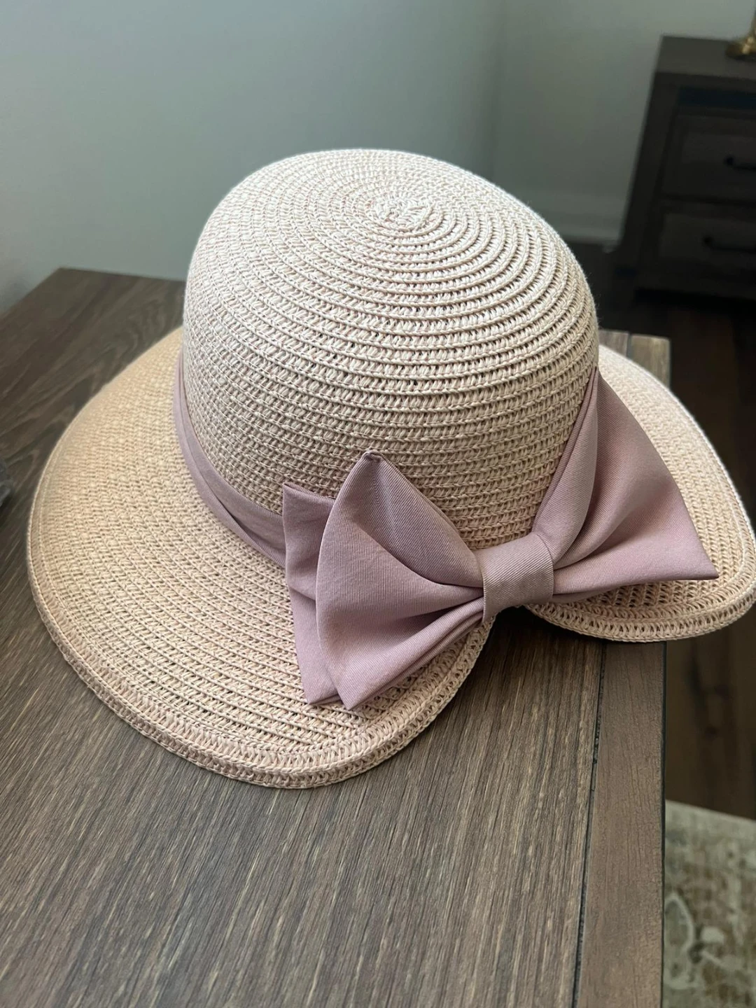 Women's Straw Sun Hat with Pink Bow