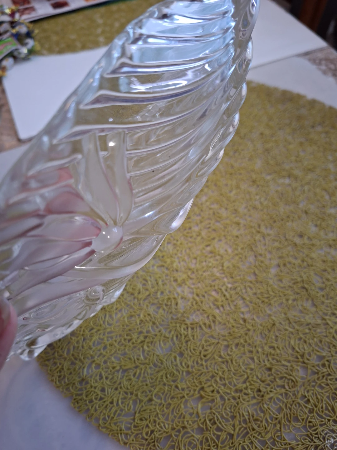 Clear Glass Serving Platter with Floral Design🏆 - photo 4