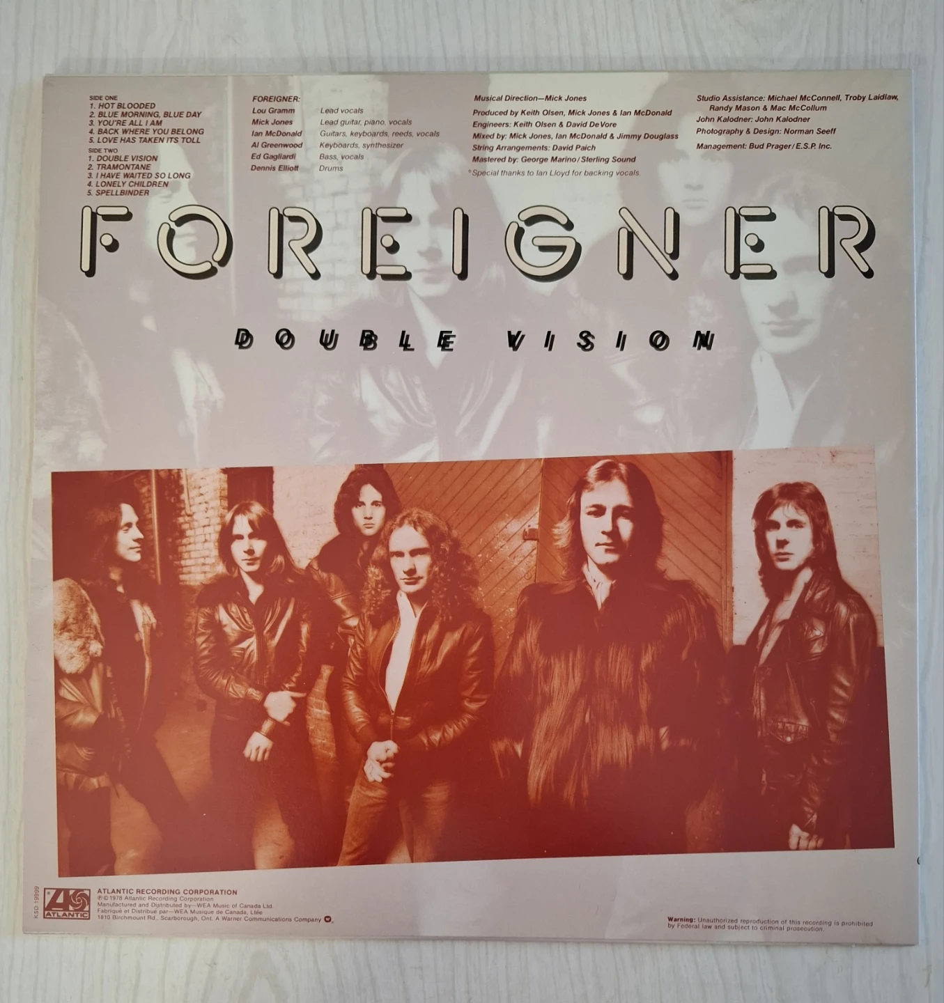 Foreigner Double Vision Vinyl Record Album - photo 2