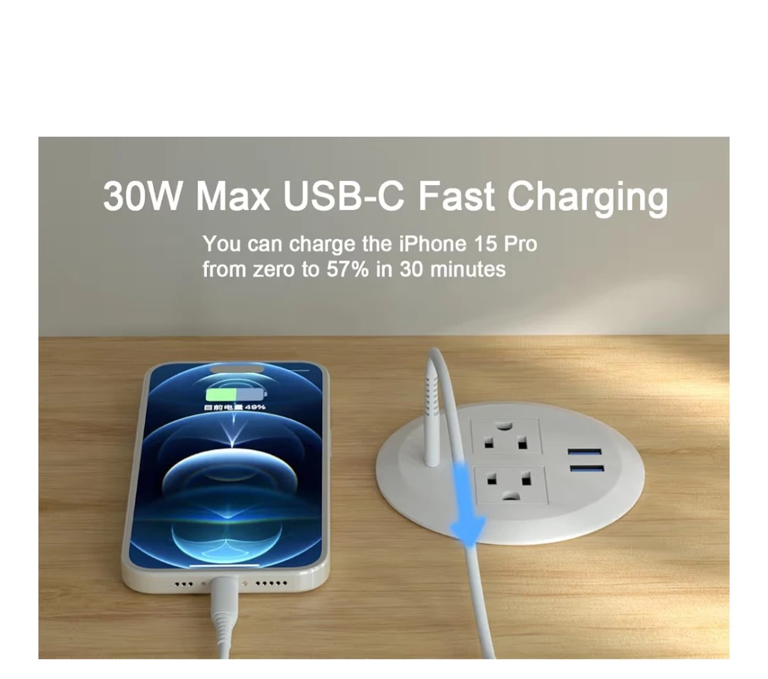 Desktop Power Grommet - 3-inch PD30W USB,White - photo 2