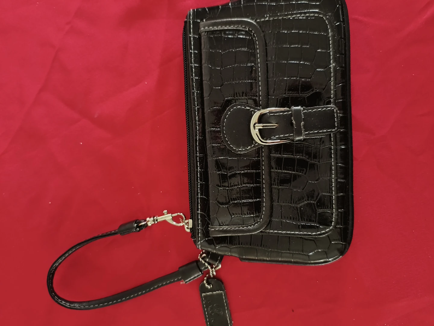 Black Crocodile-Embossed Wristlet Clutch - photo 2