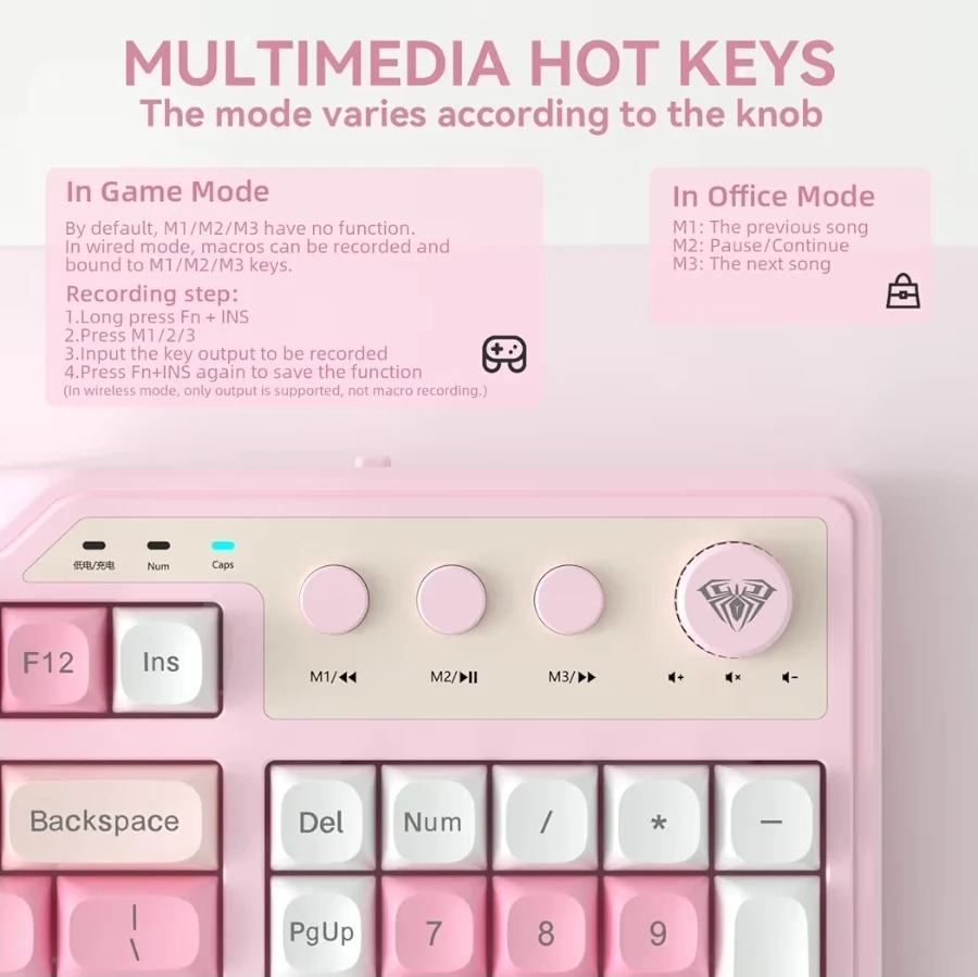 AULA F3099 Pink Mechanical Keyboard 🥕 - photo 5