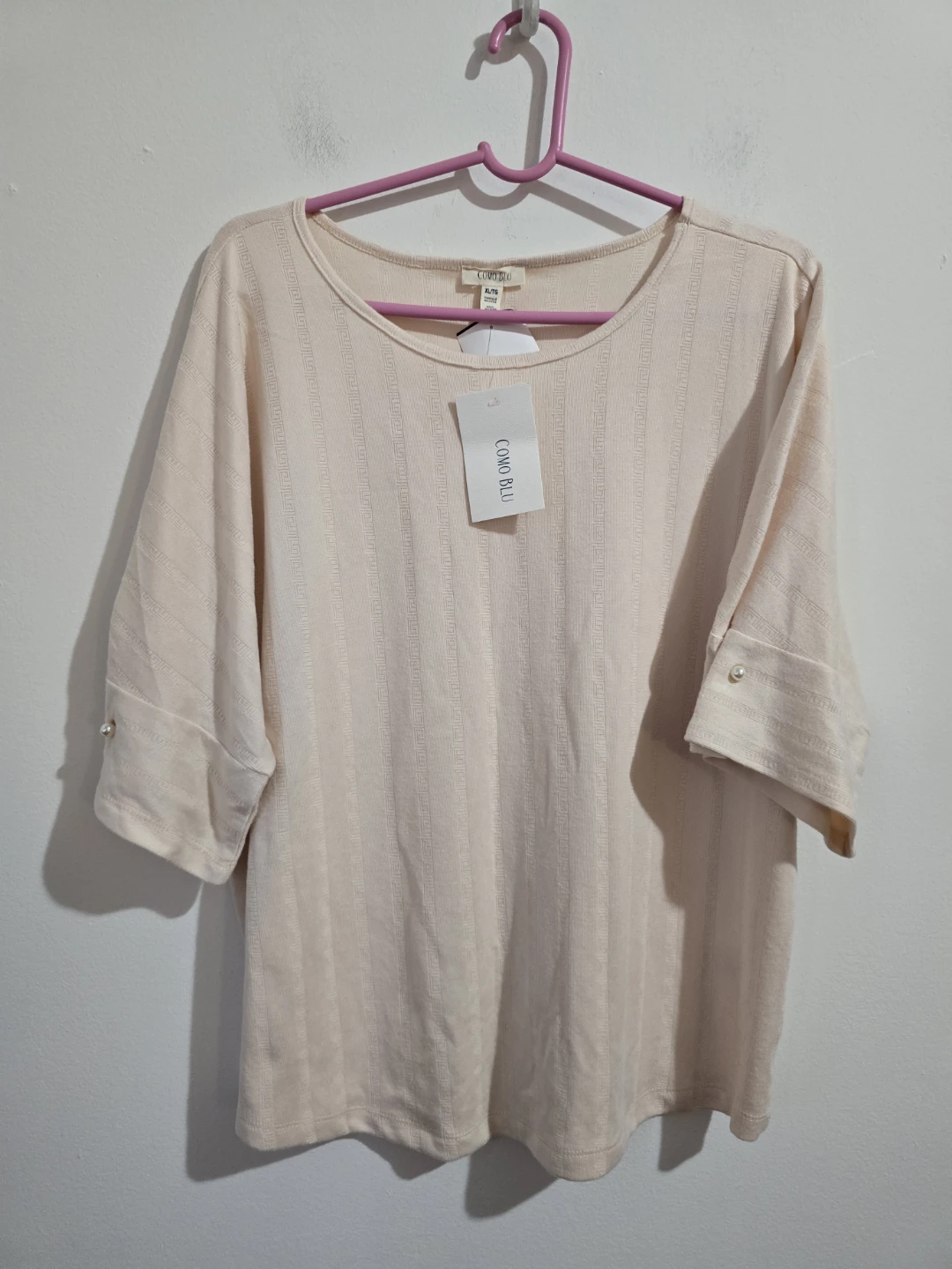 COMO BLU Women's Beige Pearl Sleeve Top Size XL