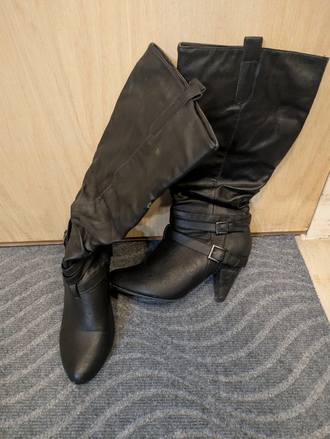 Black Knee-High Boots with Buckle Detail
