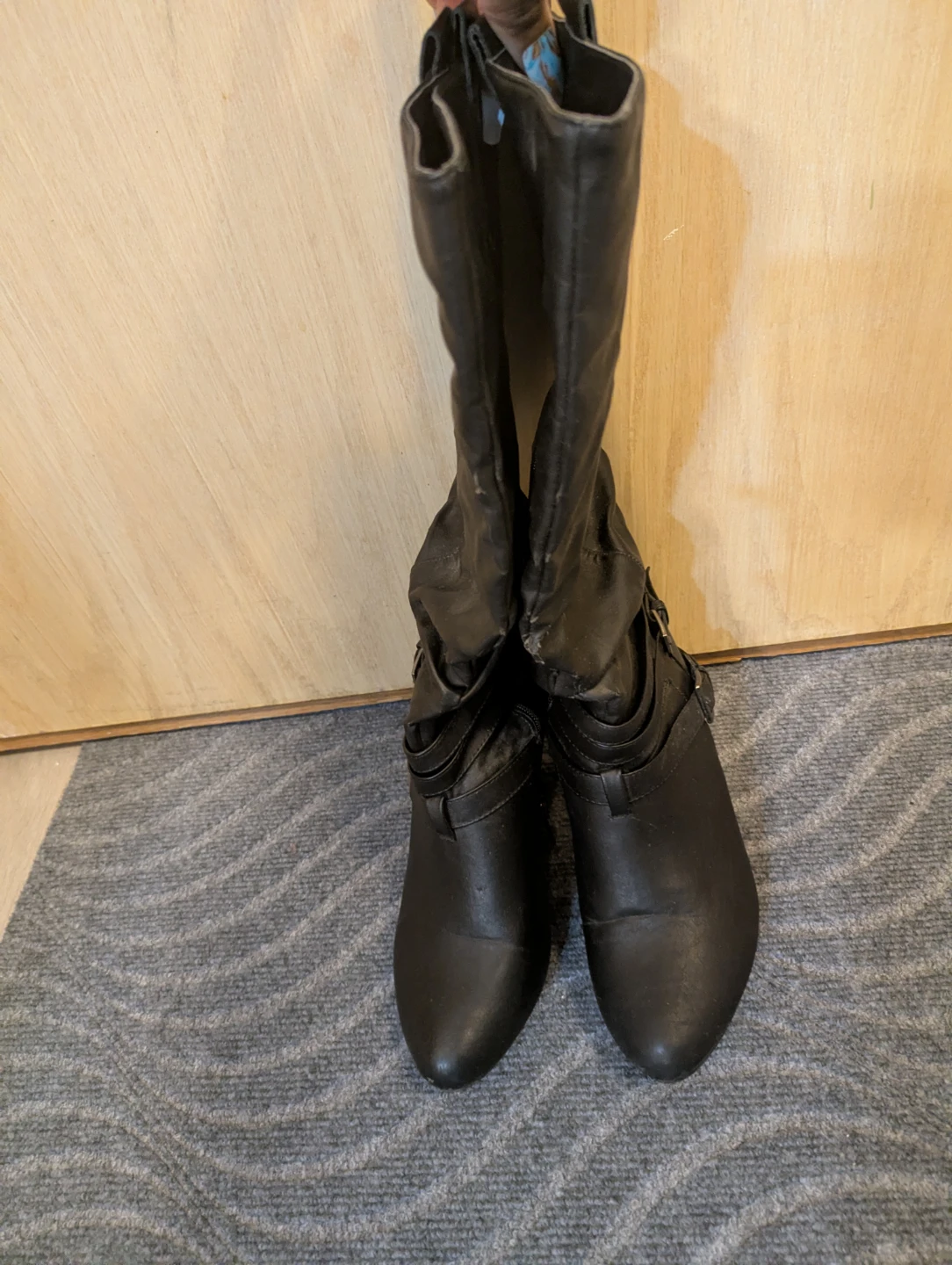 Black Knee-High Boots with Buckle Detail - photo 2