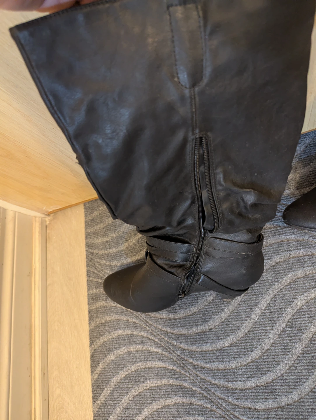 Black Knee-High Boots with Buckle Detail - photo 4