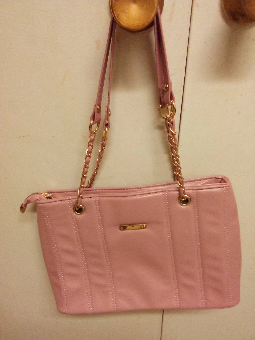 Pink Faux Leather Tote Bag