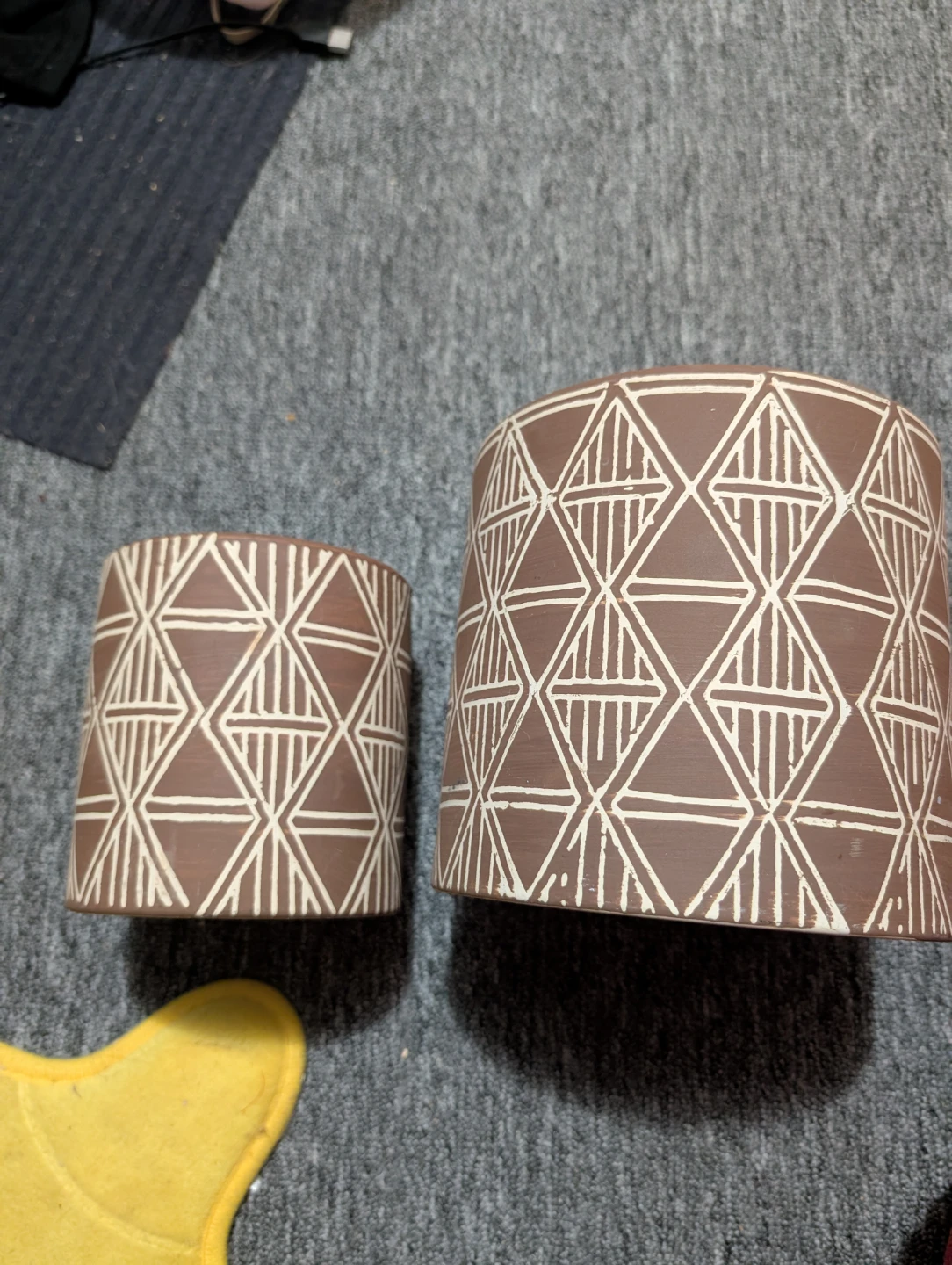 Set of 2 Brown and White Geometric Pattern Planters